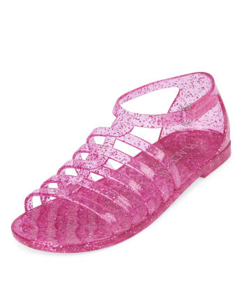 NWT The Childrens Place Baby Girl Pink Floral Cutout Glitter Jelly Sandals Shoes 