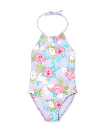 Girls Floral Print Halter Cut Out One Piece Swimsuit | The Children's ...