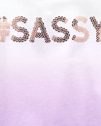 Toddler Girls Short Sleeve Sequin Graphic Dip Dyed Top