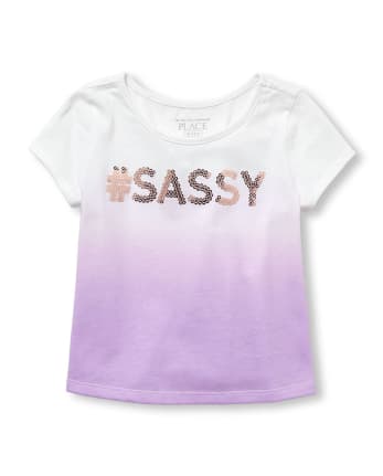 Toddler Girls Short Sleeve Sequin Graphic Dip Dyed Top