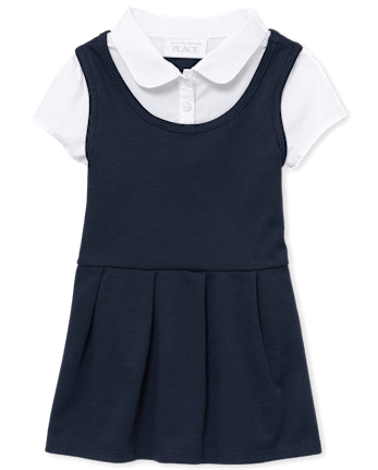 Toddler Girls Uniform Ponte Knit 2 In 1 Dress