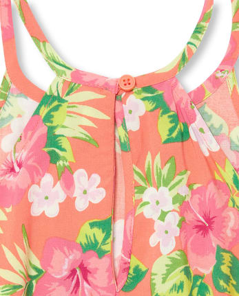 Girls Sleeveless Floral Print Woven Racerback Romper