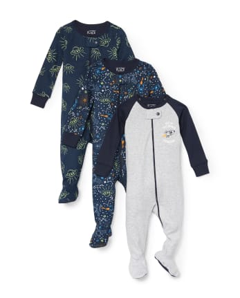 Pijama de una pieza de algodón para bebés y niños pequeños Space Snug Fit, paquete de 3