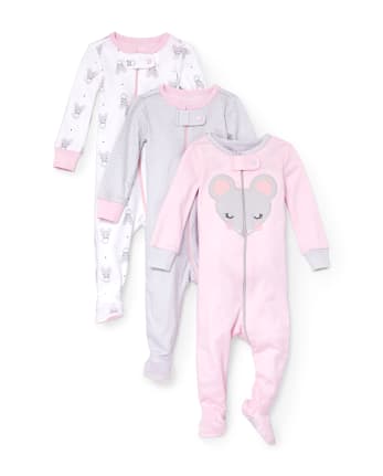 Pijama de una pieza de algodón con ajuste ceñido para bebés y niñas pequeñas, paquete de 3