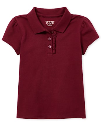 Toddler Girls Uniform Ruffle Pique Polo
