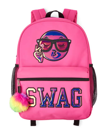 Girls Liquid Iridescent Emoji 'SWAG' Neon Backpack