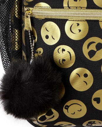 Girls Foil Emoji Face Print Backpack