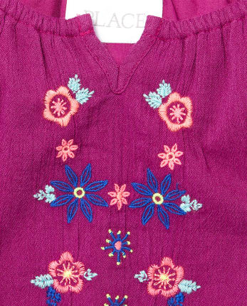 Mameluco tejido con cinturón y bordado para niñas