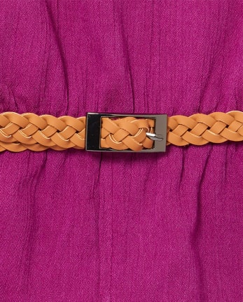 Mameluco tejido con cinturón y bordado para niñas