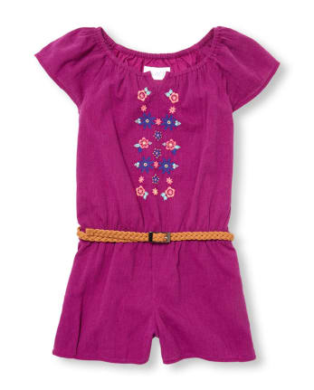 Mameluco tejido con cinturón y bordado para niñas