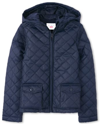 Girls' quilted puffer jacket colour black | 4F: Sportswear and shoes