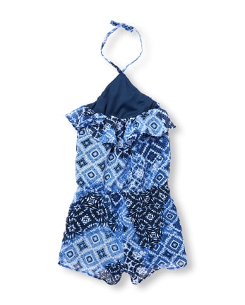 Mameluco halter tejido con estampado geométrico Tie Dye sin mangas para niñas