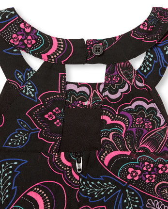 Girls Sleeveless Butterfly Print Woven Halter Neck Romper