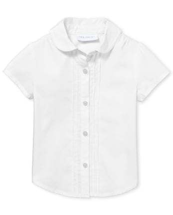 Toddler Girls Uniform Pintuck Poplin Button Up Shirt