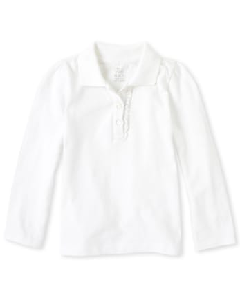 Polo de piqué con volantes de manga larga uniforme para niñas