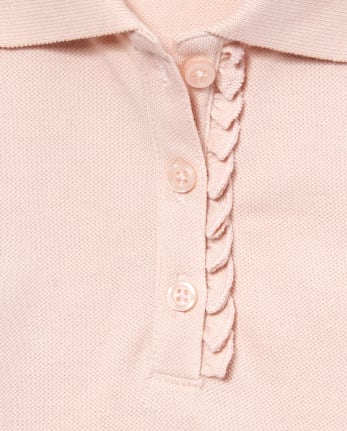 Polo de piqué con volantes de manga larga uniforme para niñas