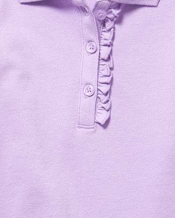 Polo de piqué con volantes de manga larga uniforme para niñas