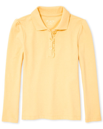 Polo de piqué con volantes de manga larga uniforme para niñas