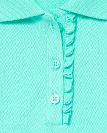 Polo de piqué con volantes de manga larga uniforme para niñas
