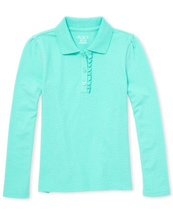 Polo de piqué con volantes de manga larga uniforme para niñas