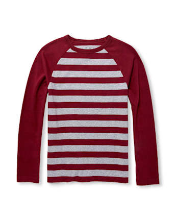 Boys Long Raglan Sleeve Striped Top - REDWOOD