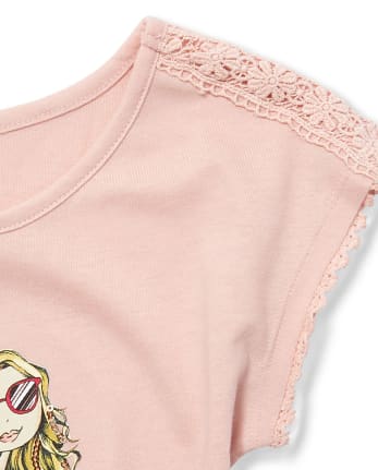 Haut graphique à bordure en crochet pour fille