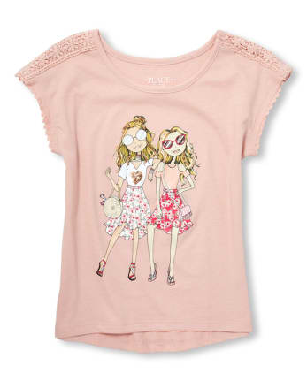Haut graphique à bordure en crochet pour fille
