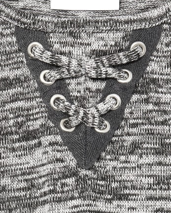 Girls Faux Lace Up Lightweight Sweater Knit Top - H/T HOUND