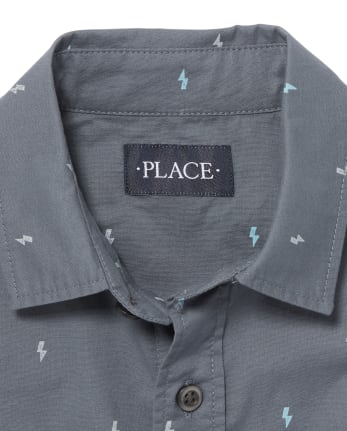 Boys Bolt Print Poplin Button Down Shirt