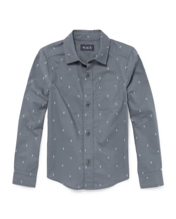 Boys Bolt Print Poplin Button Down Shirt