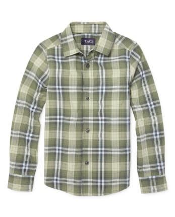 Boys Plaid Poplin Button Up Shirt