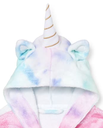 Bata con capucha de unicornio con estampado nubes arcoíris de manga larga para niñas | The Children's Place - CAMEO