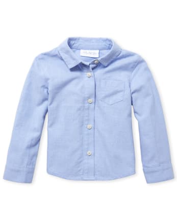 equilibrar Proporcional cero Camisa con botones Oxford de manga larga uniforme para niñas pequeñas | The  Children's Place - BLUE