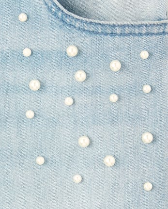 Girls Faux Pearl Denim Skinny Jeans