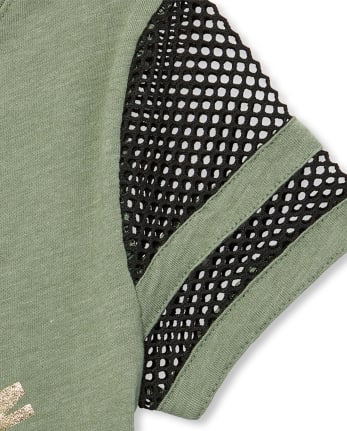 Girls Active Short Mesh Sleeve Foil Graphic Top