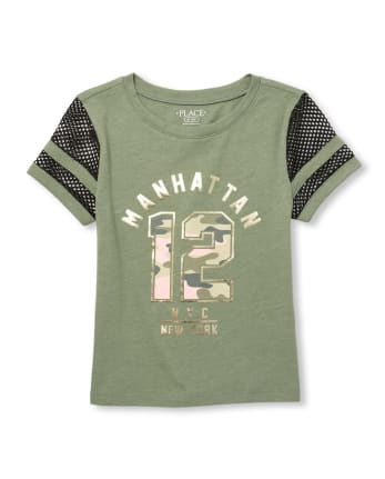 Girls Active Short Mesh Sleeve Foil Graphic Top