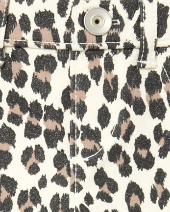 Jeggings de felpa francesa con estampado de leopardo brillante para niñas