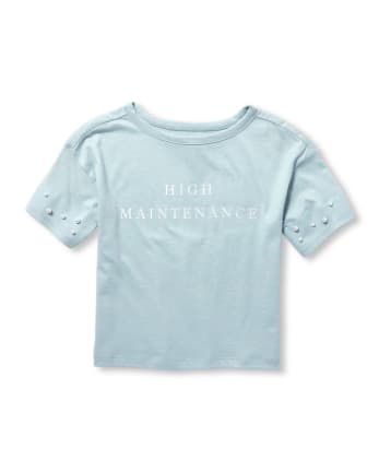 Girls Foil 'High Maintenance' Graphic Faux Pearl Top