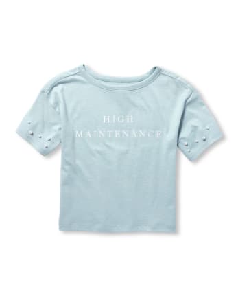 Top con estampado de perlas de imitación y estampado metalizado de "alto mantenimiento" para niñas