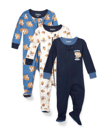 Baby And Toddler Boys Squirrel Snug Fit Cotton One Piece Pajamas 3-Pack