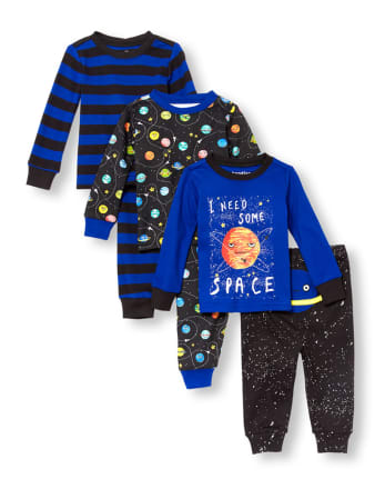 Pijama de 6 piezas de algodón para bebés y niños pequeños Glow Space Snug Fit