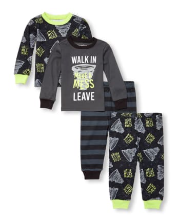 Baby And Toddler Boys Mess Maker Snug Fit Cotton 4-Piece Pajamas