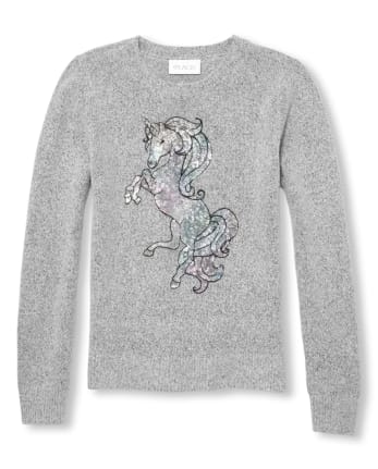 Girls Sequin Graphic Metallic Sweater
