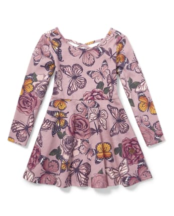Baby And Toddler Girls Glitter Floral Butterfly Print Knit Criss