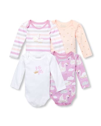 Baby Girls Glitter Swan Bodysuit 4-Pack