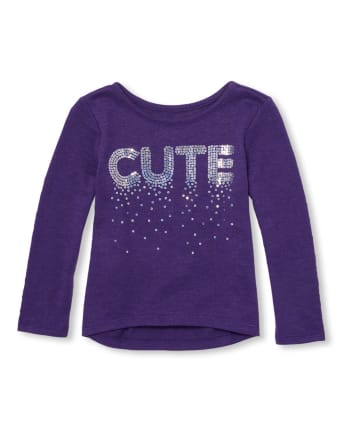 Baby and Toddler Girls Embellished Graphic Lightweight Sweater High Low Top