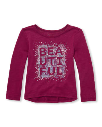 Baby and Toddler Girls Embellished Graphic Lightweight Sweater High Low Top