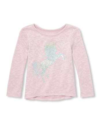 Baby and Toddler Girls Embellished Graphic Lightweight Sweater High Low Top
