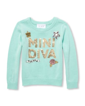 Baby And Toddler Girls Sequin 'Mini Diva' Patch Sweater