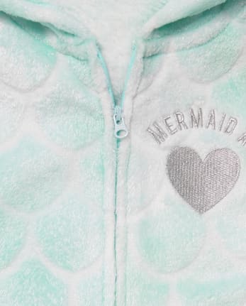 Girls Matching Family 'Mermaid At Heart' Print Fleece Hooded One Piece Pajamas